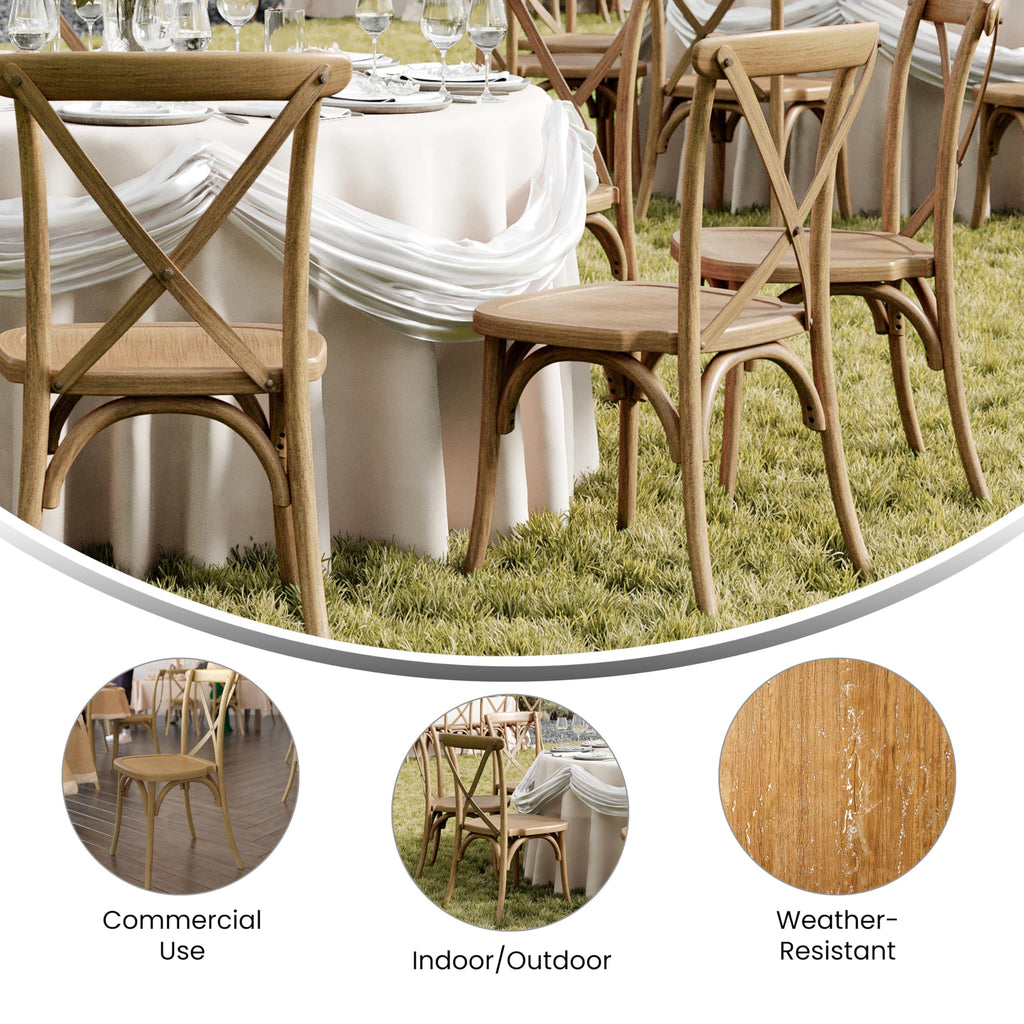 Resin Cross Back Chair, Chestnut, 2-Pack