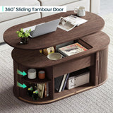 Lift Top Coffee Table, Oval Fluted Coffee Table with Storage