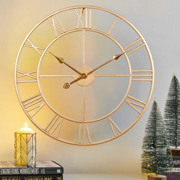 Silent 24 Inch Wall Clock Decor, Gold Roman Numeral