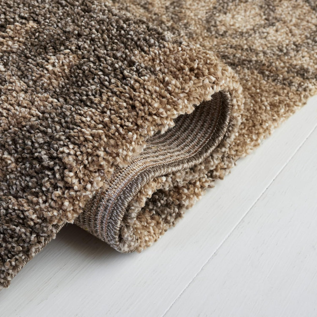 Florida Shag Collection Area Rug - 6'7" Square, Smoke & Beige, Damask Design, Non-Shedding & Easy Care, 1.2-inch