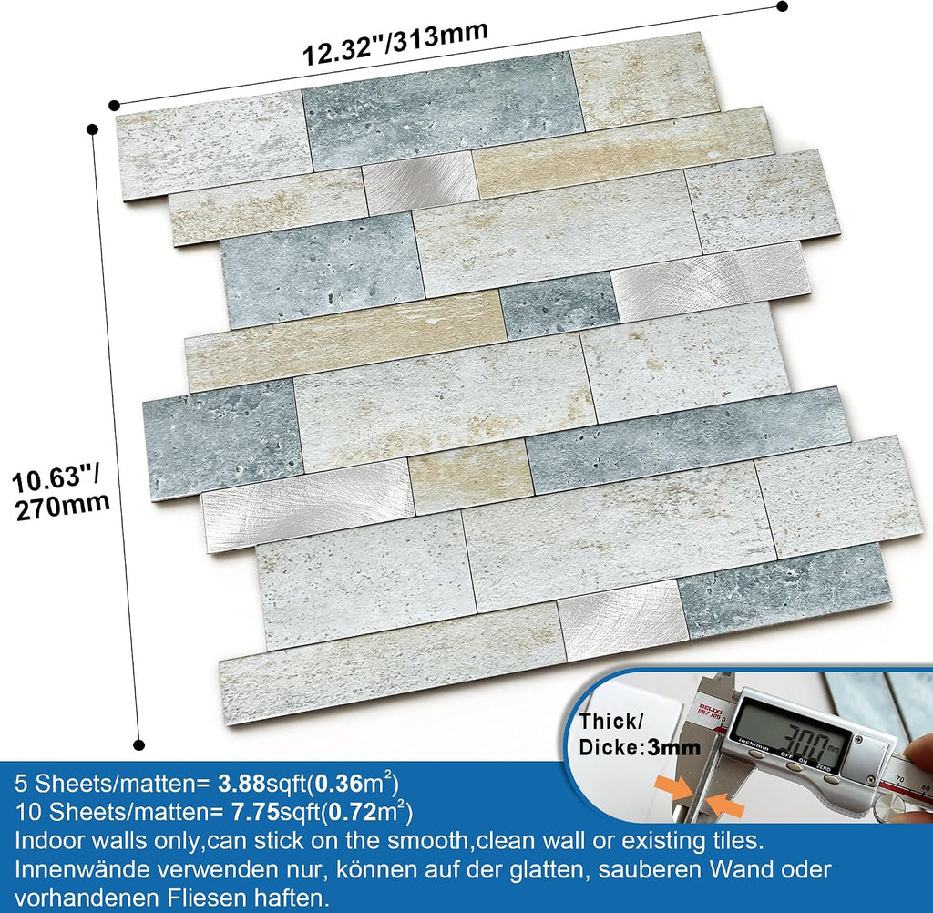 Peel Stick Backsplash Kitchen Wall Blue Green 10pcs