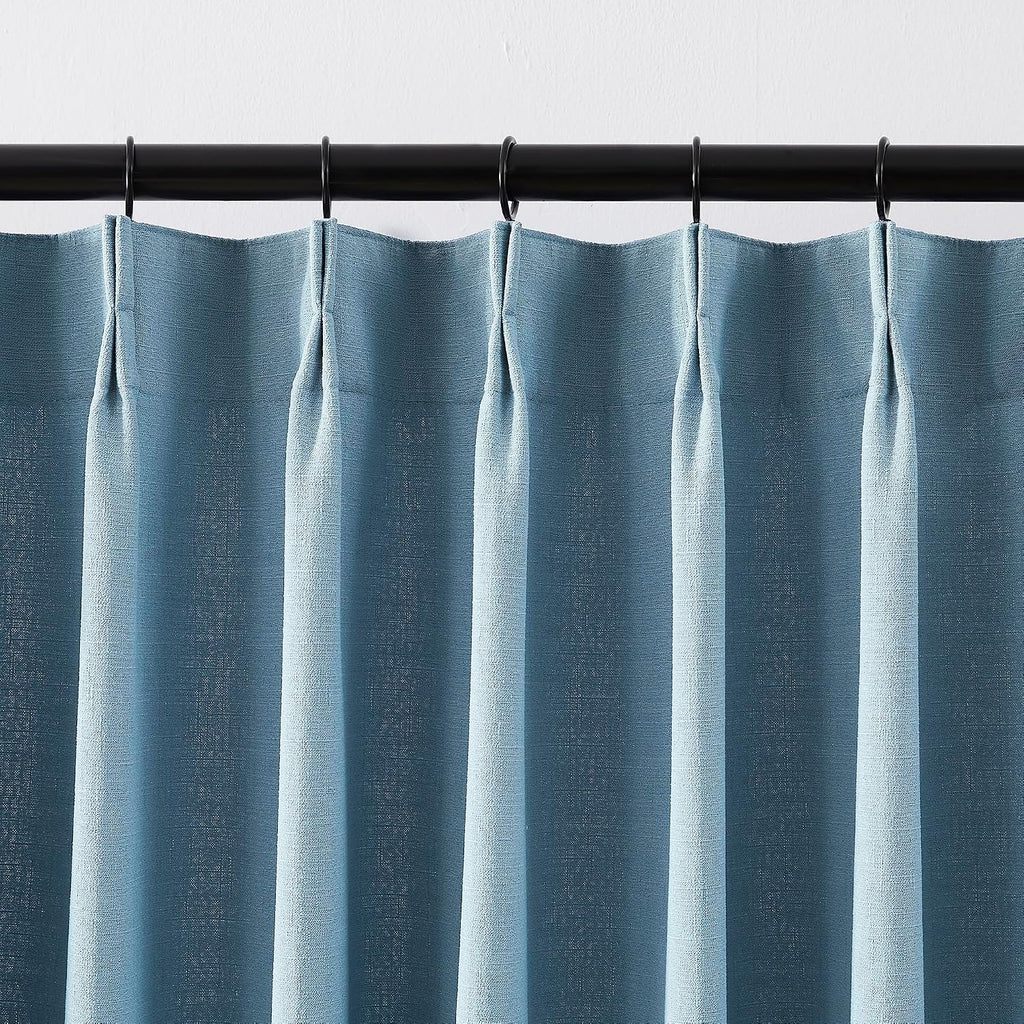 Dusty Blue Linen Texture Curtains for Living Room Bedroom Pinch Pleated 84 Inch Length Semi Sheer Window Curtains 2