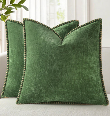 Soft Chenille Throw Pillow Covers 26x26 Set of 2 Forest Green