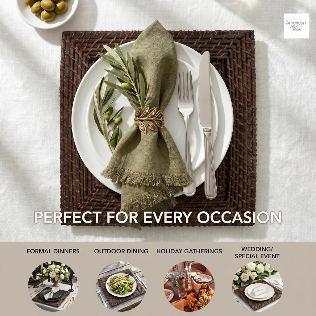 Rattan Plate Chargers Square Woven Chargers for Dinner Plates, Natural Rattan Placemats - Stylish Premium Charger Set