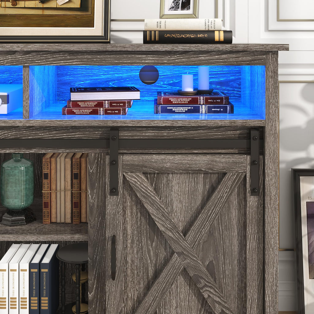 Farmhouse TV Stand for 90/85 inch TVs, Rustic Entertainment Center TV Cabinet Stands with Power Outlets, Grey
