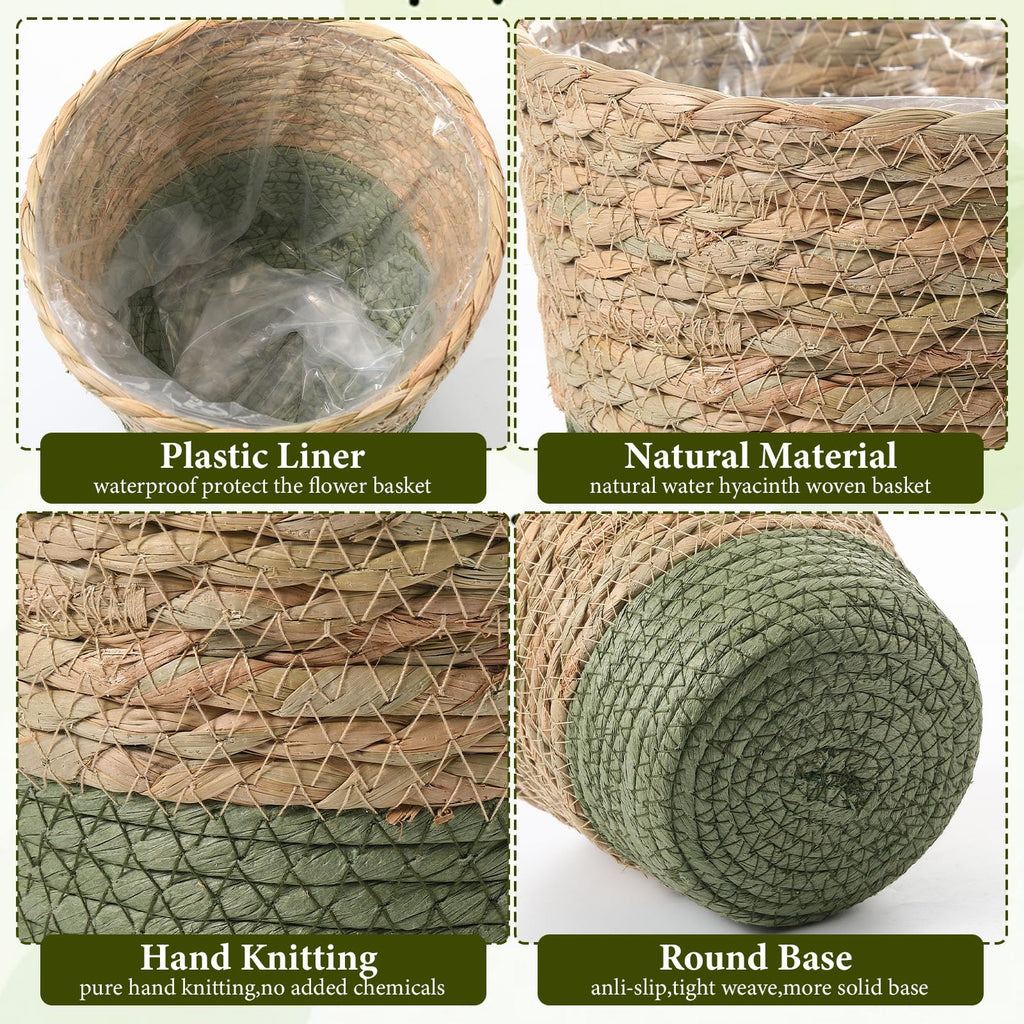24 Pcs Wicker Plant Basket Bulk with Liners Woven Planter Baskets Bulk for Indoor Outdoor Seagrass Plants Woven