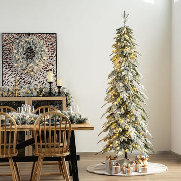 Artificial Christmas Tree, Pre-Lit Flocked Pencil Christmas Tree Chicago Frostwood Spruce with 350 Warm White