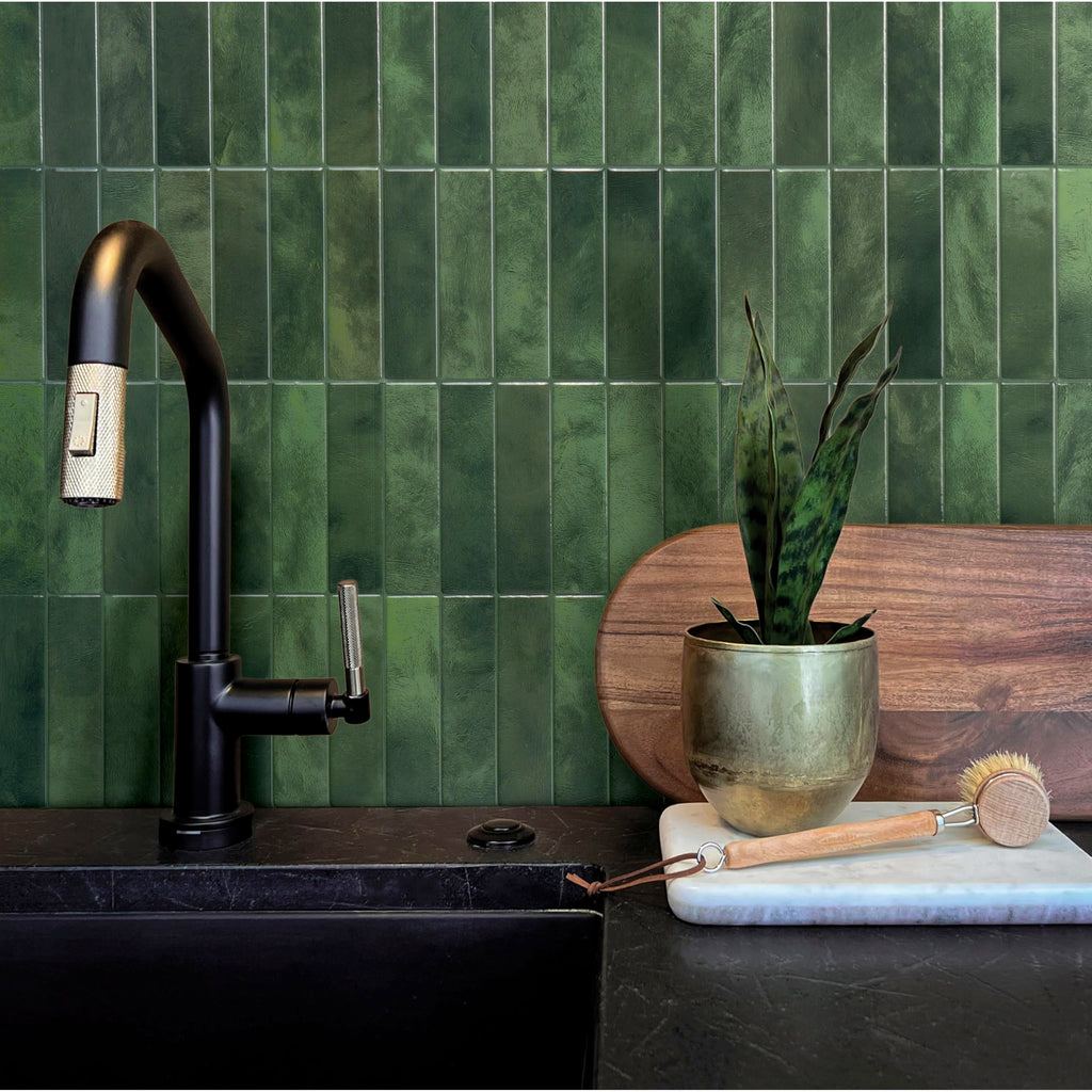 Peel and Stick backsplash, Stacked Forest Green, 11.43"x9"