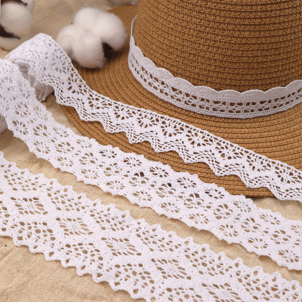 White Lace Ribbon 8 Yards Cotton Lace Trim Crochet Sewing Lace for Crafts Gift Wrapping Wedding Decoration
