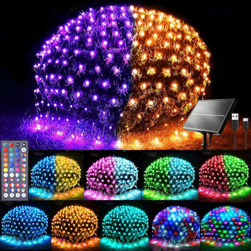 4ft x 8ft Solar Net Lights, 104LED 34 Colors Changing Christmas Net Lights Solar & USB Powered, Waterproof Mesh