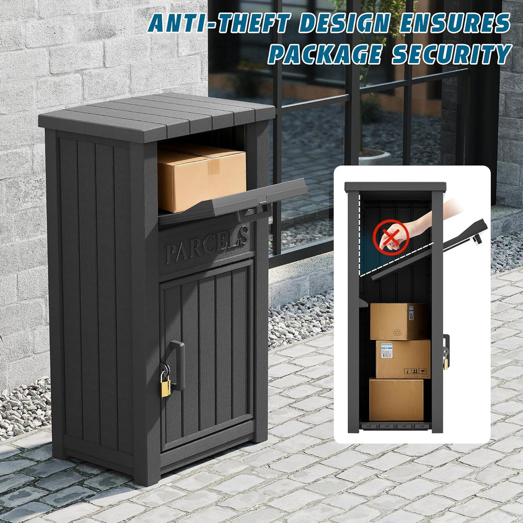 Package Delivery Box Secure, Waterproof Packages Drop Box Theft Parcel Drop Storage for Curbside, House, Black with Sign