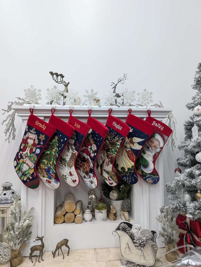 Santa on Chimney Needlepoint - Personalized Name Embroidery Family Holiday Keepsake Décor