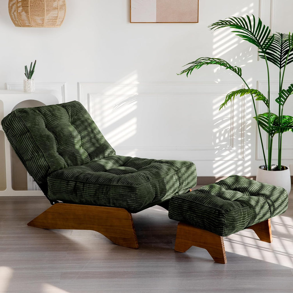 Accent Chair with Ottoman, Lounge Chair with Adjustable Backrest | Tufted Living Room Chair Upholstered Lounge Chair