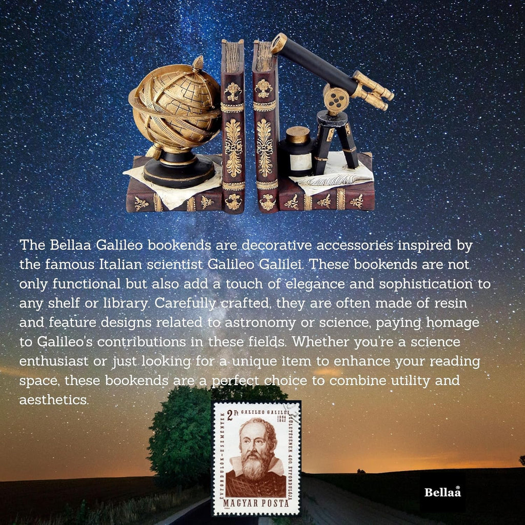 Galileo Bookends, Telescope, Globe, Armillary Sphere, Astronomy - Set of 2