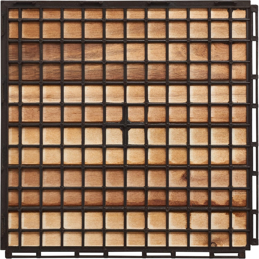 Outdoor Collection Phuket Natural Acacia Wood 4-Slat Interlocking Floor Tile Patio Deck 12 x 12-inch (Set of 10)