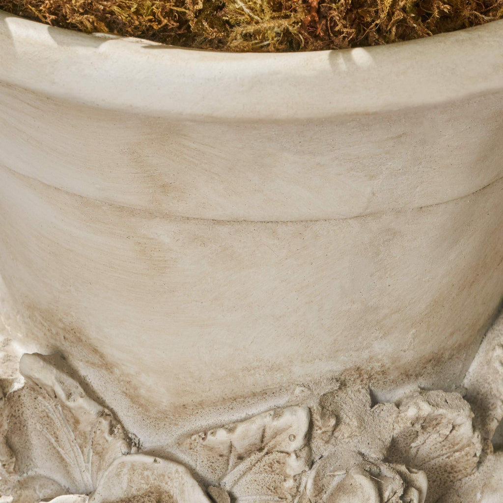 Michaelia Chalice Garden Urn Planter, Roman, Botanical, Antique White Lightweight Concrete