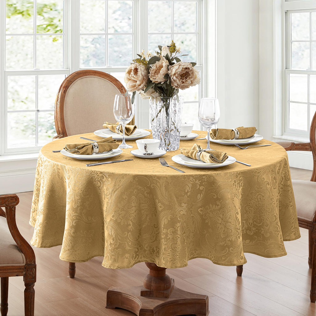 Caiden Elegance Damask Tablecloth, Gold - 60" W x 84" L Oval