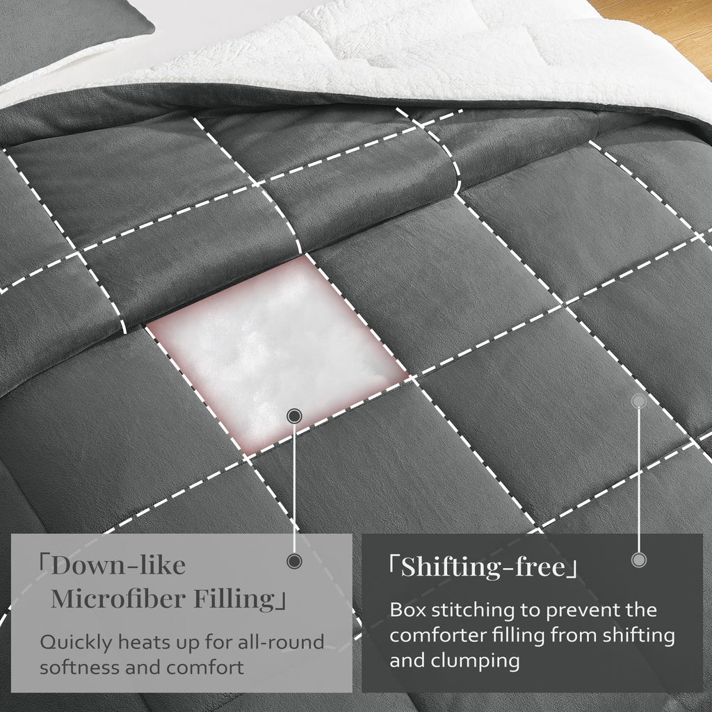 Micromink Sherpa Comforter Set, Dark Grey