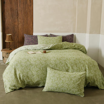 100% Cotton Muslin Duvet Cover Set Queen, 3 Pcs Yarn-Dyed Jacquard Textured Vintage Rose Pattern, Soft and Breathable