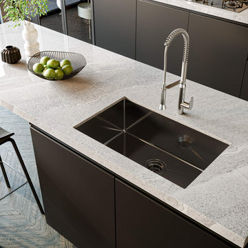30 x 18 Inch Black Ceramic Coating with NanoTek Undermount, PVD Coated Gunmetal Sink, 16 Gauge Stainless Steel Wet
