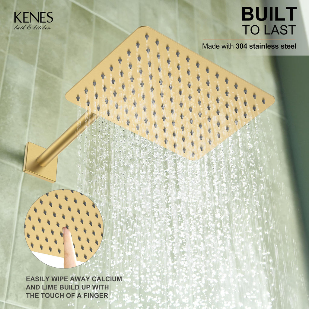 Brushed Gold Square Rainfall Shower System Faucet Set with Handheld
