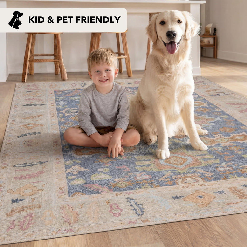 Runner Rug, Washable Area Rug, Low Pile, Non-Slip Backing