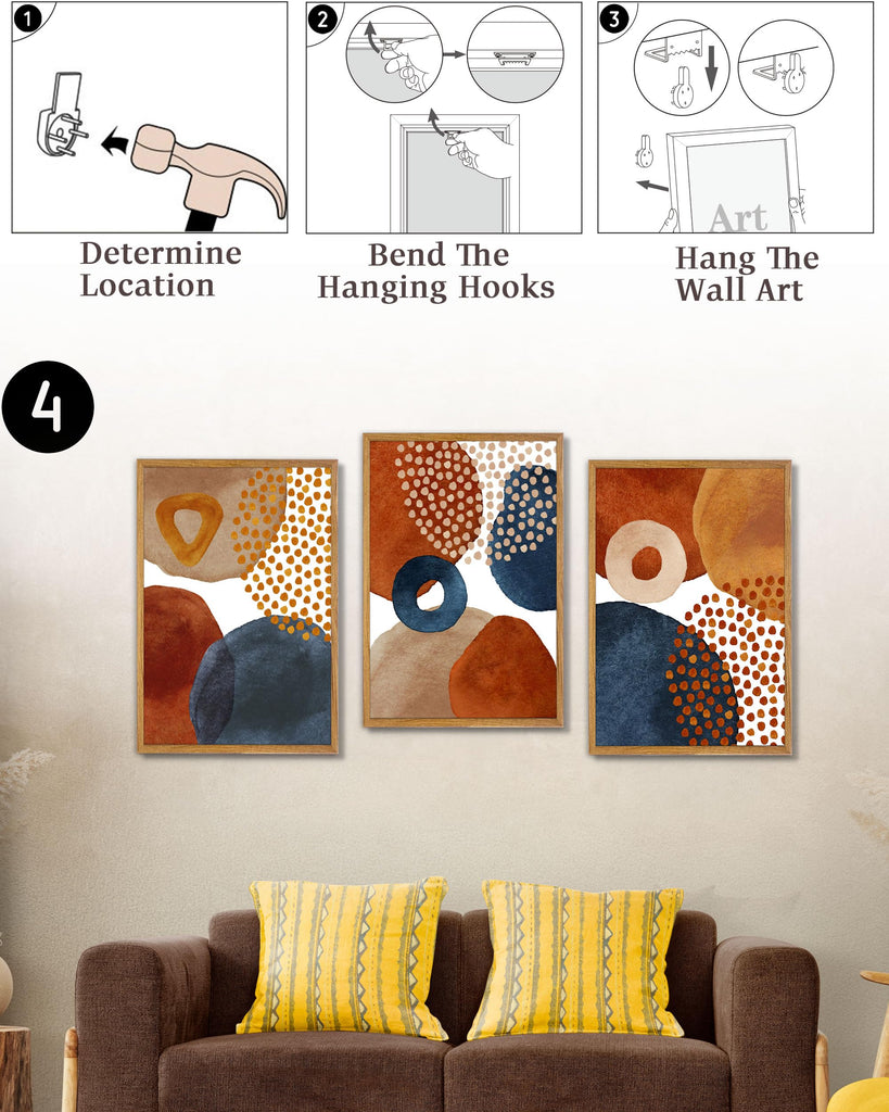 Mid Century Abstract Wall Art, Set of 3, 16 x 24 Inch