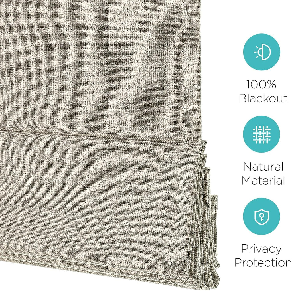 Cordless Roman Shades, Linen Fabric Window Blinds, Thermal Insulated Blackout Blinds, Room Darkening Shades for Indoor Windows, Easy to Install, 20" W×75" H, Linen