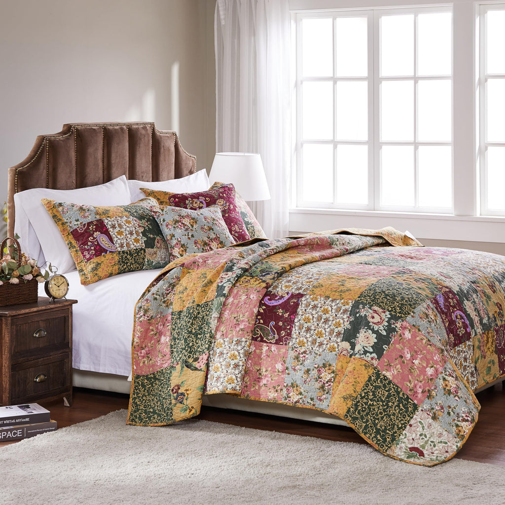 Home Antique Chic 100% Cotton Authentic Patchwork Quilt Set, Multicolor