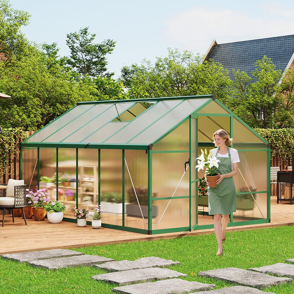 Greenhouse, 8x12 Ft Outdoor Greenhouses, Greenhouse Kit, Portablee Greenhouses with Ground Nails and Vent Windows
