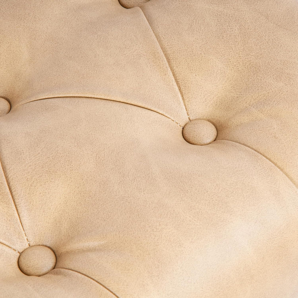 40" Button Tufted Storage Bench with Cone Wood Legs - Sand Faux Leather
