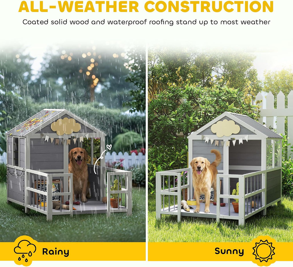 Dog House Outdoor Indoor, 61" x 41" x 47" w/Porch