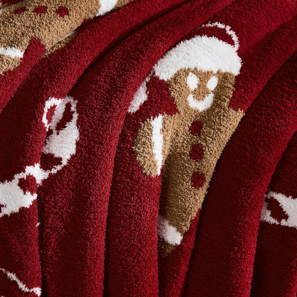 Christmas Throw Blanket Gingerbread Man Reversible Super Soft Knitted Blankets Couch Bed Sofa Microfiber Warm Cozy