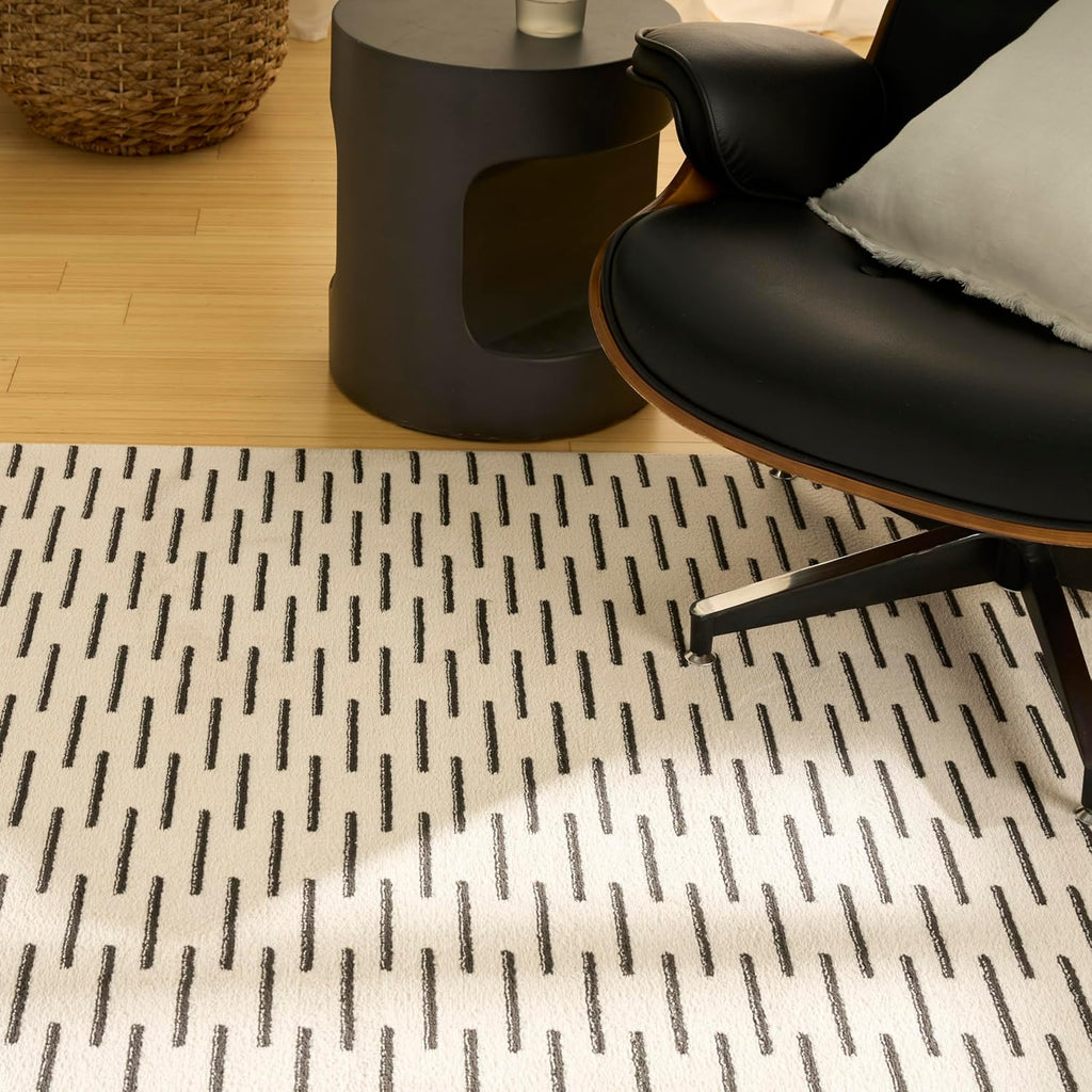 Home Nordic Ivory Black Area Rug - Easy Clean, Non Shedding, Bed Room, Living Room, Dining Room, Kitchen (8'