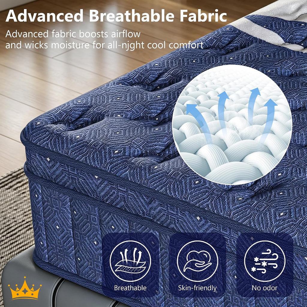 Full Mattress, Crown Hybrid Mattress in a box, Medium Firm Mattress(14 in) | Cool and Breathable Knit Fabric