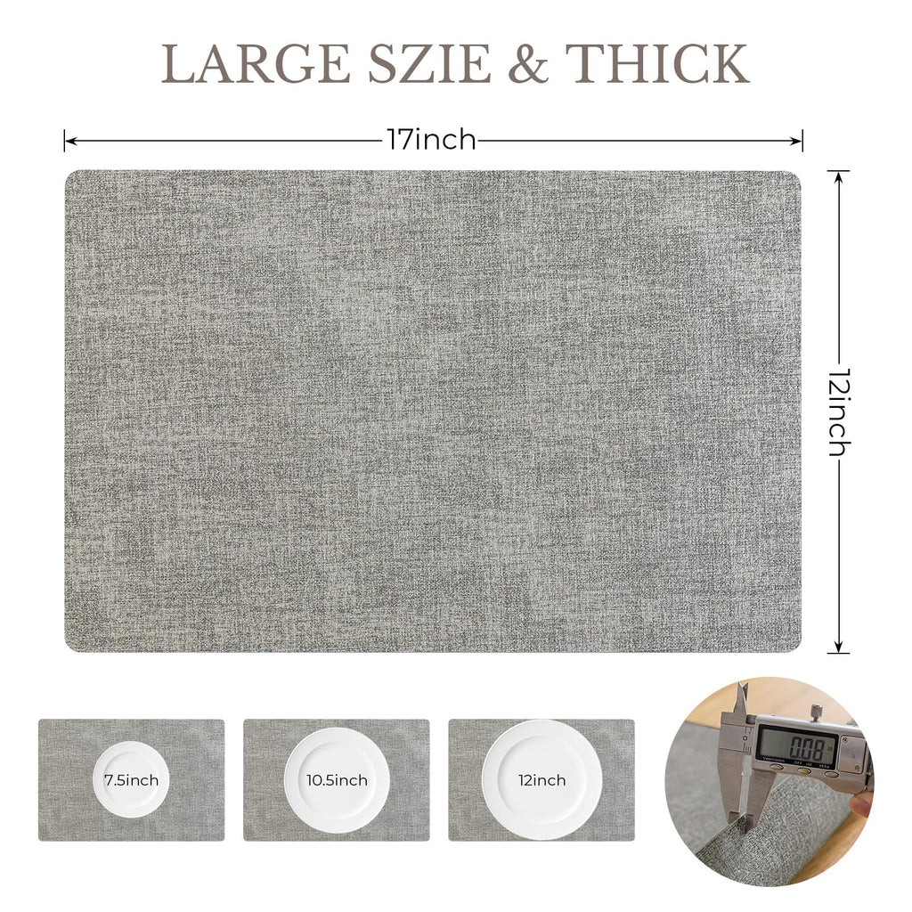 Faux Leather Vinyl Placemats Set of 8, Light Grey