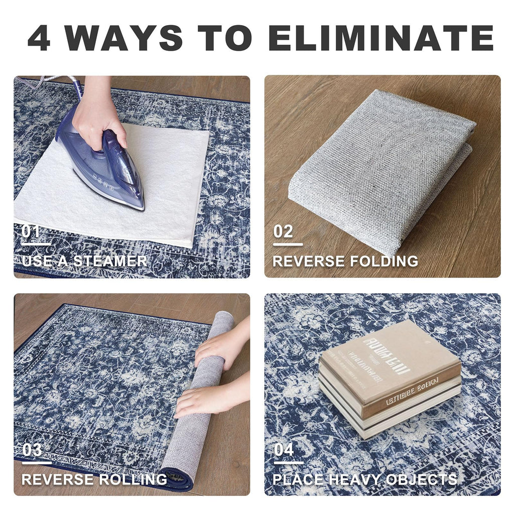 2x8 ft Runner Washable Runner Non-Slip Rug, Blue