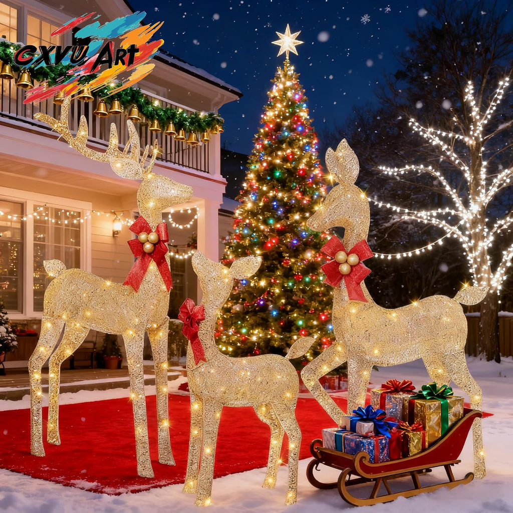 Reindeer Christmas Decoration for Yard, 3-Piece Light Up Reindeer Family for Christmas Outdoor Decorations Yard