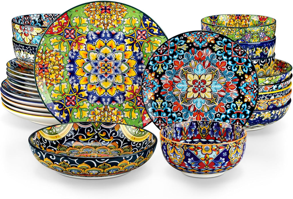 24 Pieces Dinnerware Sets, Plates and Bowls Set, Porcelain Dishes Set for 6, Microwave and Dishwasher Safe