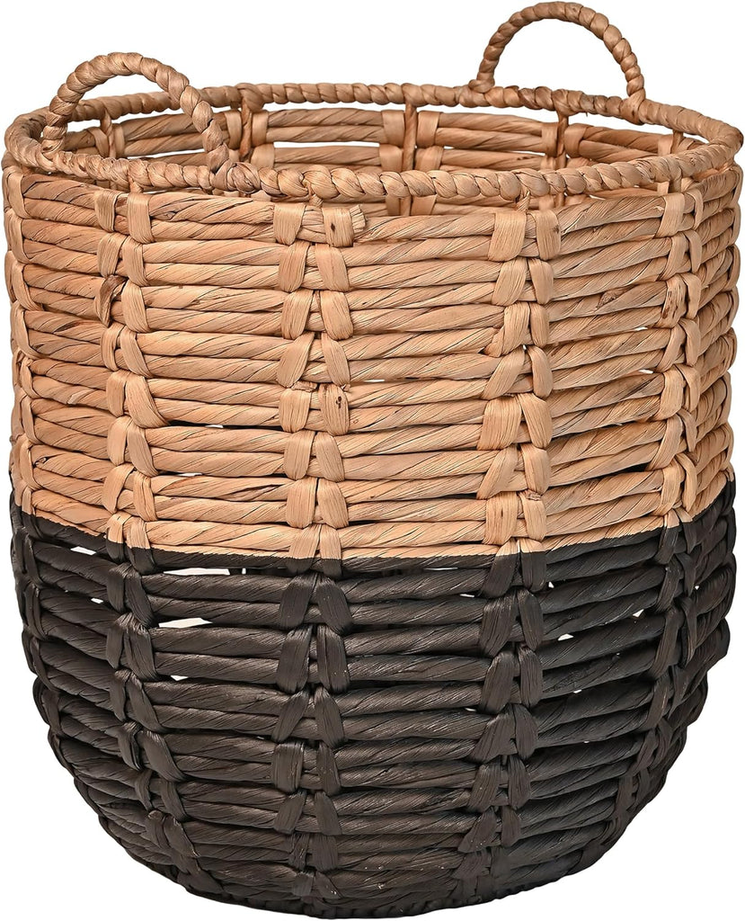 Laurel Hand-Woven Abaca Storage Basket 19", Natural/Black | Wicker Seagrass Container with Handles for Decoration