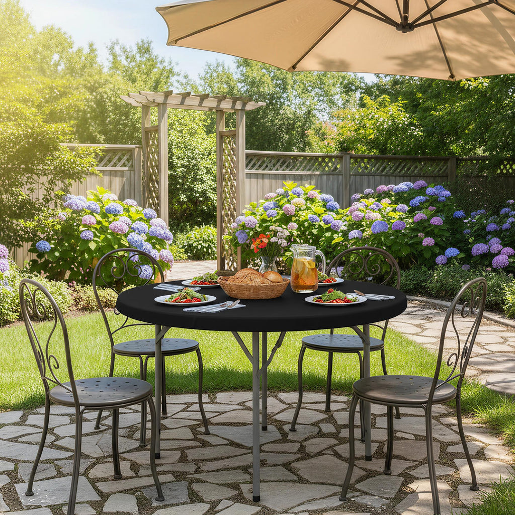 Round Fitted Tablecloth with Elastic, 4-Pack, Reusable & Non-Slip