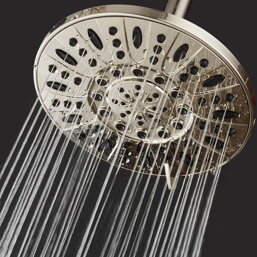 NICKEL High Pressure 6-Setting 7" Rain Shower Head - Angle Adjustable, Anti-Clog Showerhead Jets, Tool-Free