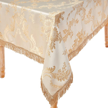 Majestic Damask Design Tablecloth - Beige 60" by 120" Oblong/Rectangle