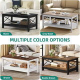 Coffee Tables, Modern Farmhouse Coffee Table with Storage, 2-Tier Center Table Wood Table Accent Cocktail with Stur...