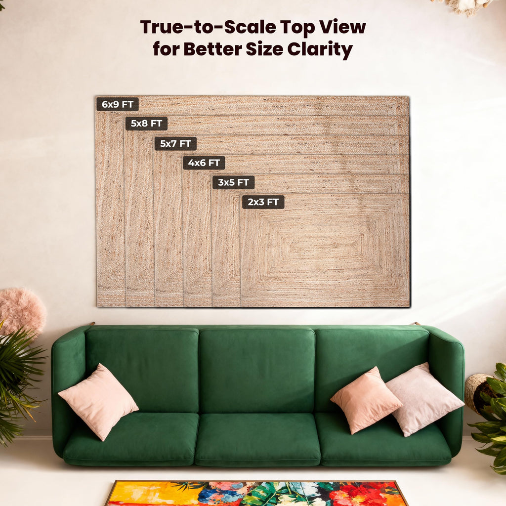 Rectangle Braided Jute Area Rug, Natural Fiber