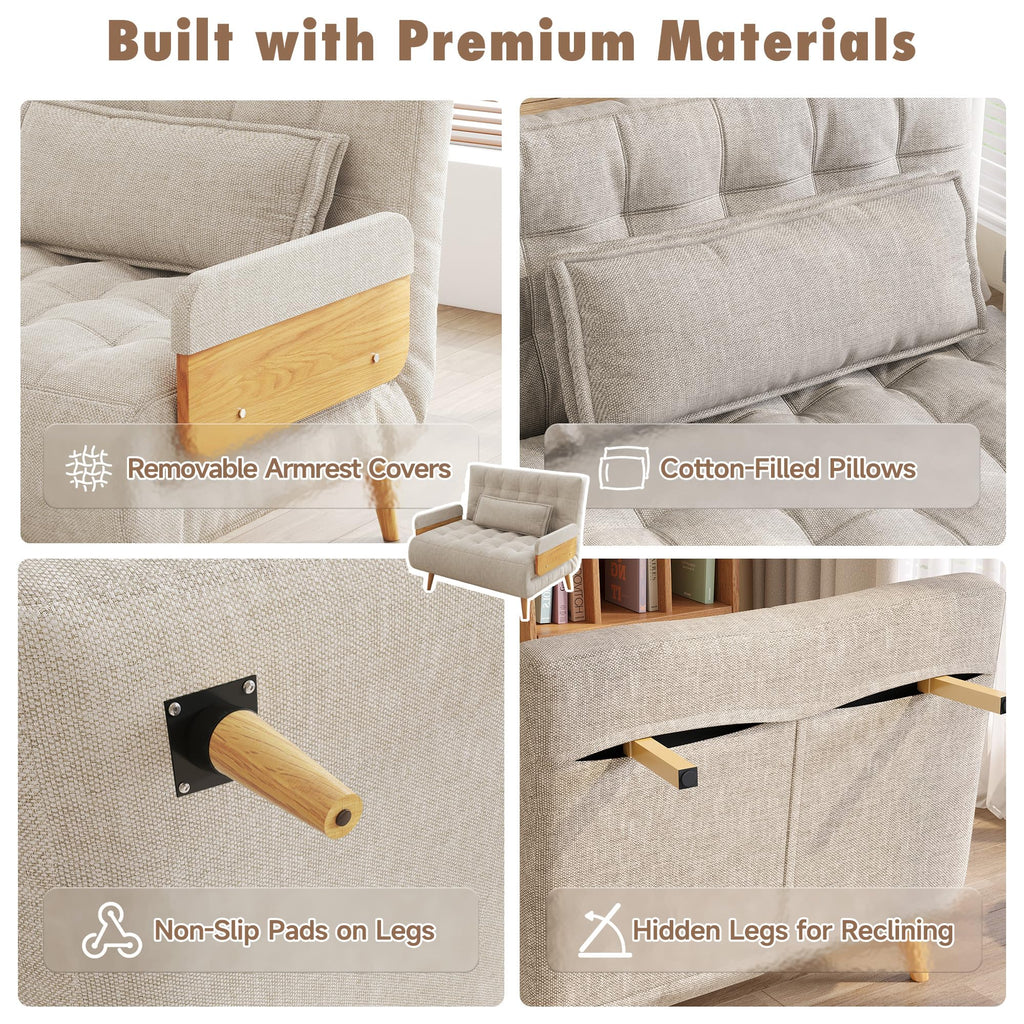 Convertible Sofa Chair Bed, 28" Mid-Century Sleeper for Adults