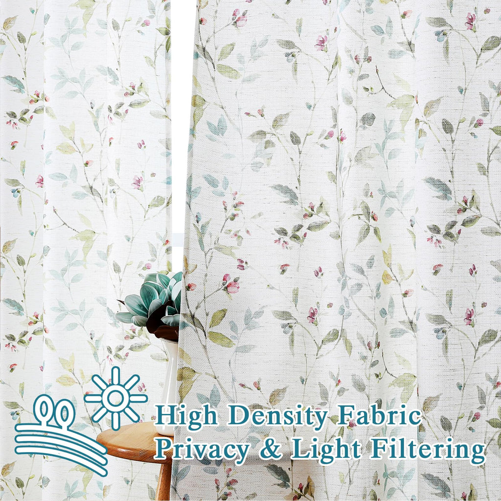 Roman Linen Blend Curtains 84 Inch Length 2 Panels Set, Light Filtering Floral Vintage Curtains Printed Drapes for