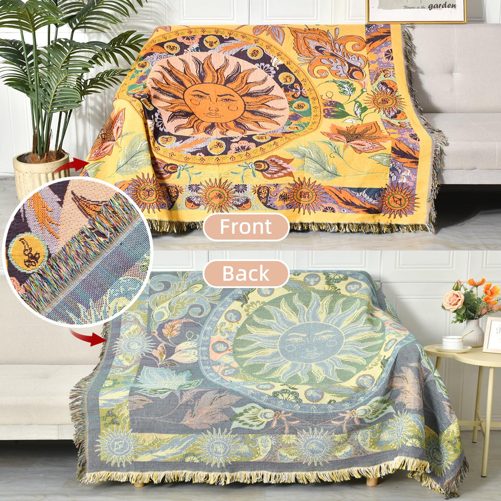 Boho Throw Blanket Reversible Woven Bohemian Tapestry Room Decor