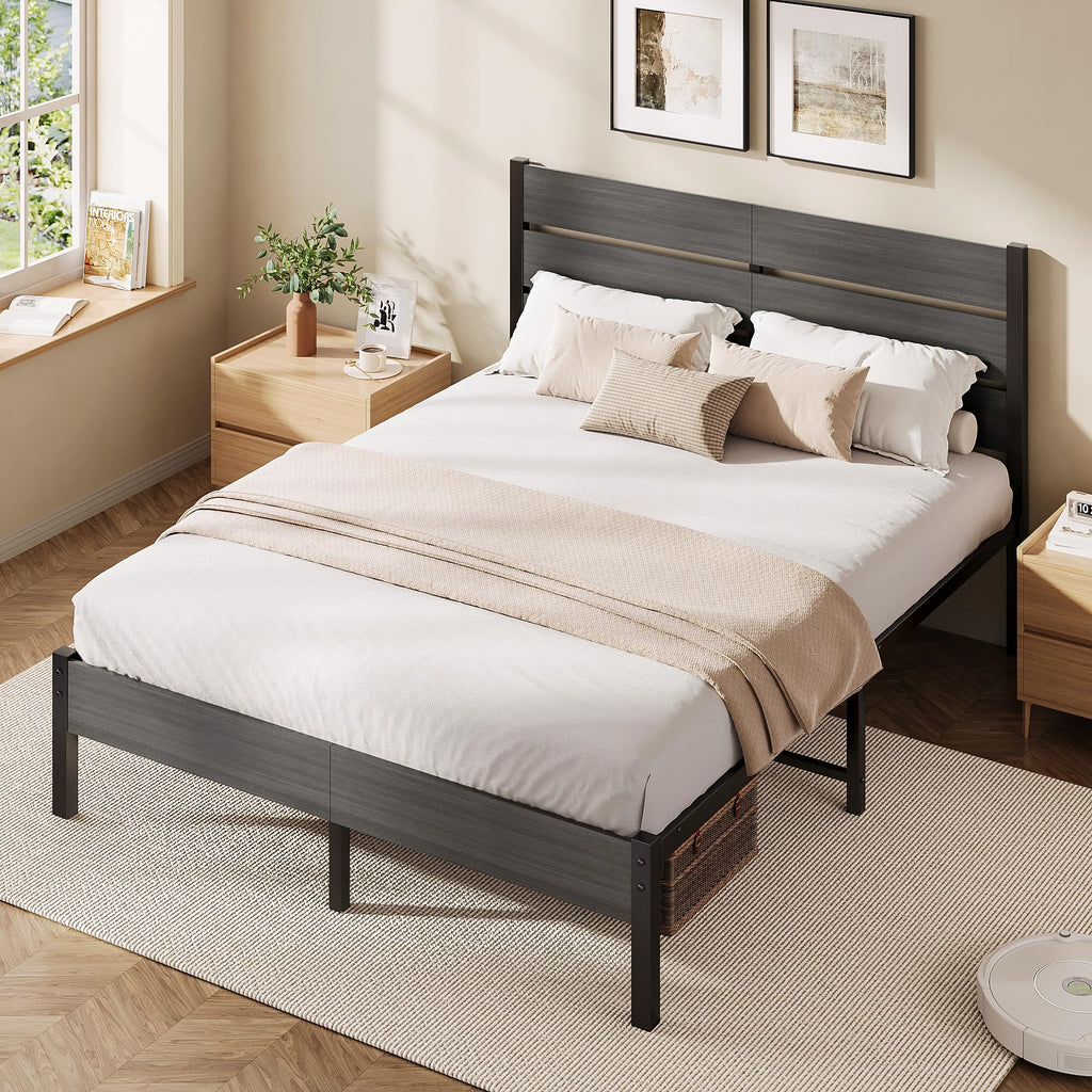 Queen Bed Frame with Headboard and Footboard, Metal Platform Bed with Under Bed Storage, All-Metal Support, No Box