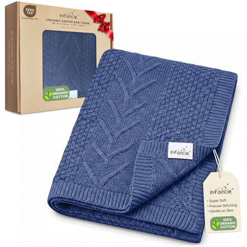 Organic Cotton Knit Boy Baby Blanket Infant Toddler Gift 31x43